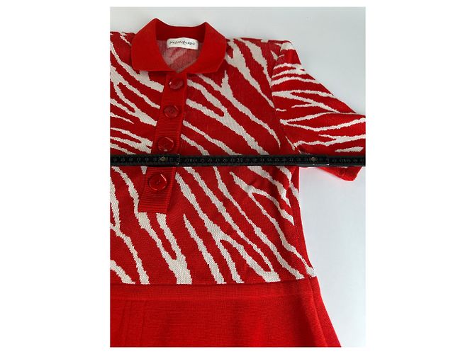 Vintage Yves Saint Laurent Strickkleid Zebra Ende der 1990er Jahre rot weiß M - Ansicht 10