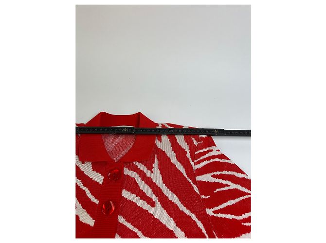 Vintage Yves Saint Laurent Strickkleid Zebra Ende der 1990er Jahre rot weiß M - Ansicht 11