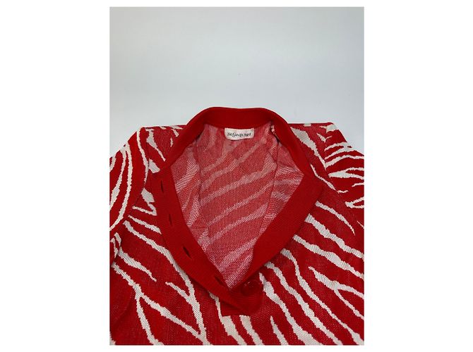 Vintage Yves Saint Laurent Strickkleid Zebra Ende der 1990er Jahre rot weiß M - Ansicht 12