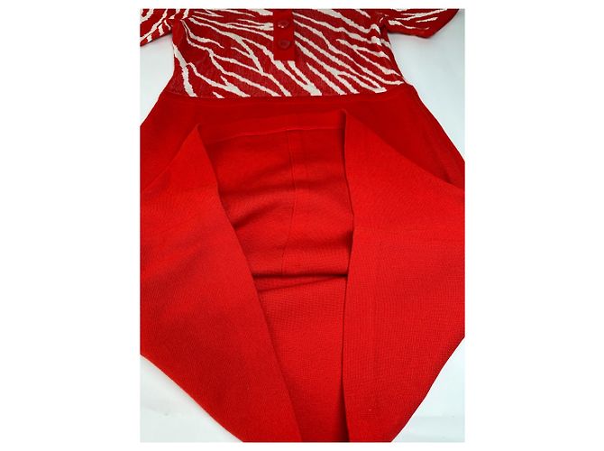 Vintage Yves Saint Laurent Strickkleid Zebra Ende der 1990er Jahre rot weiß M - Ansicht 13