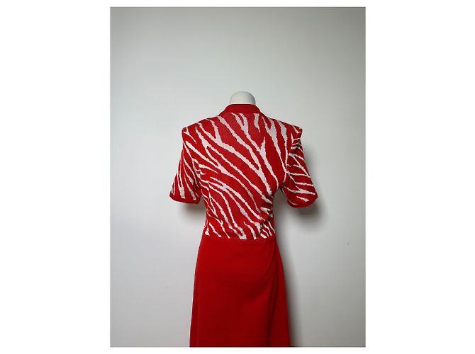 Vintage Yves Saint Laurent Strickkleid Zebra Ende der 1990er Jahre rot weiß M - Ansicht 15