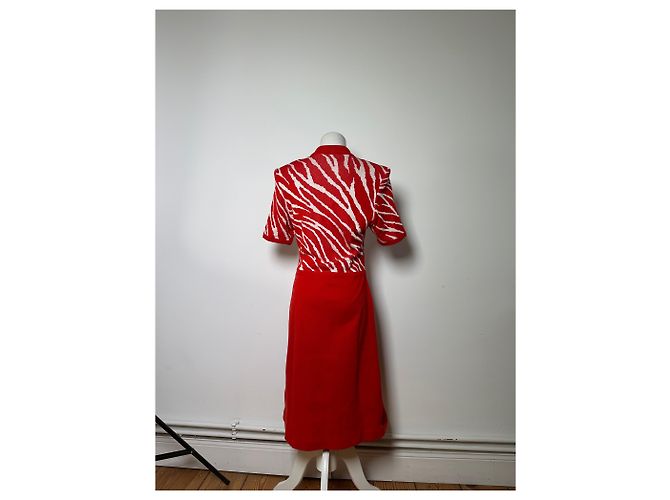 Vintage Yves Saint Laurent Strickkleid Zebra Ende der 1990er Jahre rot weiß M - Ansicht 3