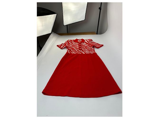 Vintage Yves Saint Laurent Strickkleid Zebra Ende der 1990er Jahre rot weiß M - Ansicht 5