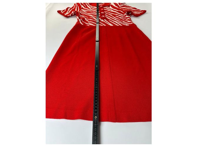 Vintage Yves Saint Laurent Strickkleid Zebra Ende der 1990er Jahre rot weiß M - Ansicht 9