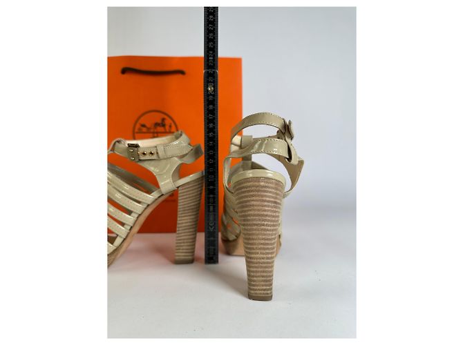 Vintage Hermes Hermès Lackleder Sandaletten Beige Pink EU36.5 - Ansicht 7