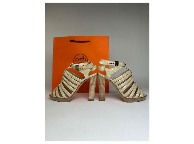 Vintage Hermes Hermès Lackleder Sandaletten Beige Pink EU36.5 - Ansicht 8