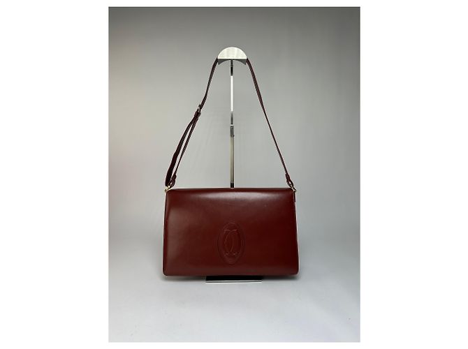 Borsa a tracolla con patta Vintage Cartier Must de Cartier c. fine anni '80 Burgundy Bordò - vista 13