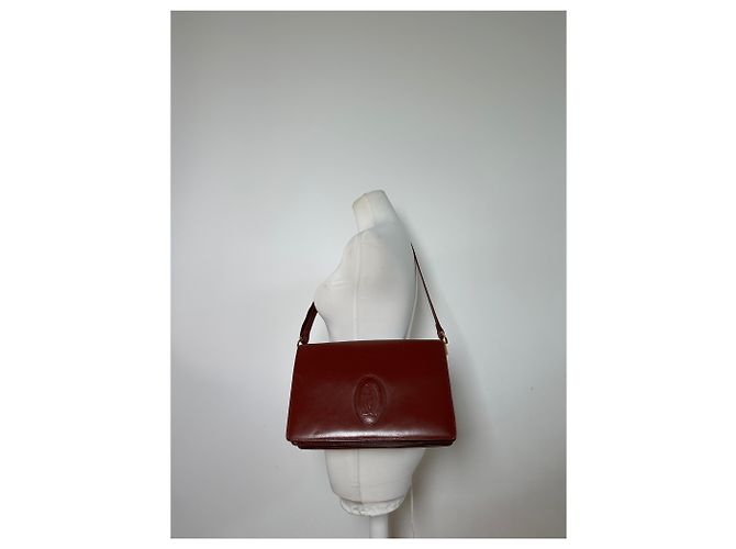 Borsa a tracolla con patta Vintage Cartier Must de Cartier c. fine anni '80 Burgundy Bordò - vista 7