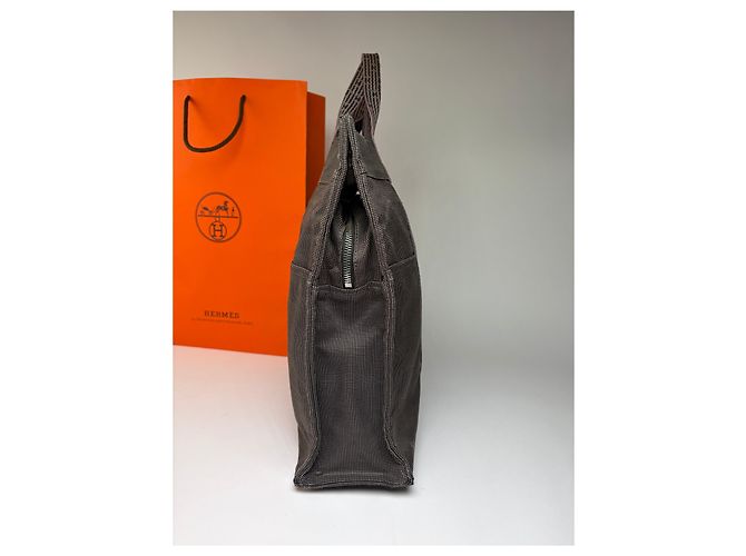 Vintage Hermes Hermès Herline Canvas Tote Dunkelgrau Schwarz - Ansicht 10