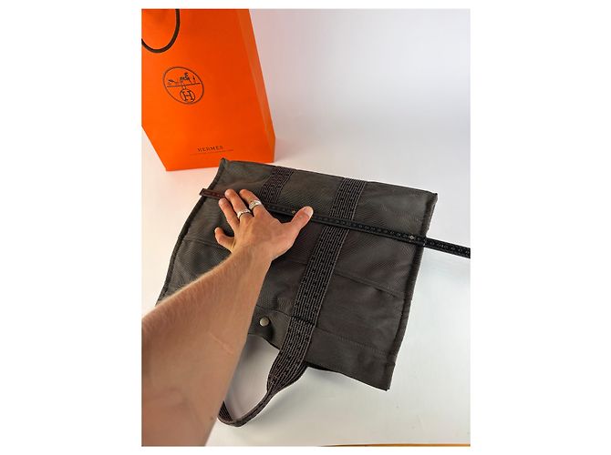 Vintage Hermes Hermès Herline Canvas Tote Dunkelgrau Schwarz - Ansicht 11