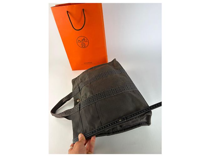 Vintage Hermes Hermès Herline Canvas Tote Dunkelgrau Schwarz - Ansicht 12