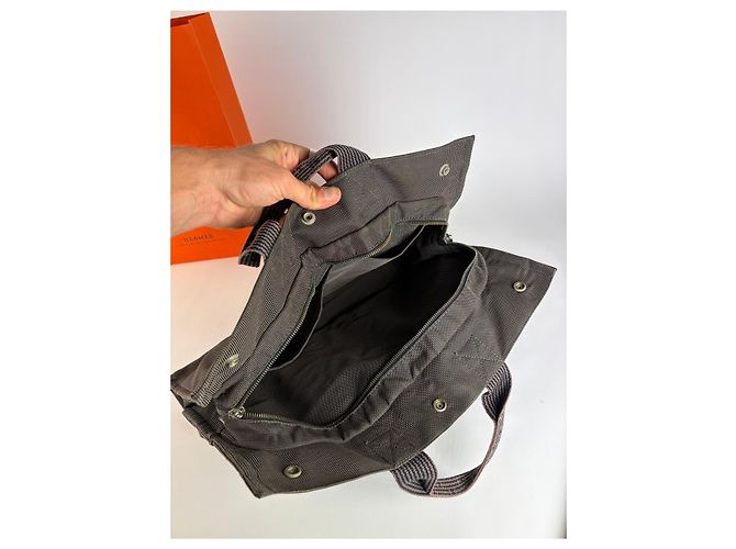 Vintage Hermes Hermès Herline Canvas Tote Dunkelgrau Schwarz - Ansicht 3
