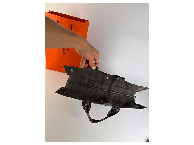 Vintage Hermes Hermès Herline Canvas Tote Dunkelgrau Schwarz - Ansicht 6