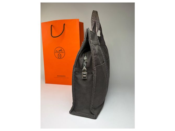 Vintage Hermes Hermès Herline Canvas Tote Dunkelgrau Schwarz - Ansicht 8