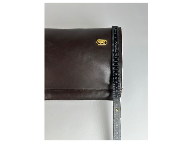 Céline Vintage Celine flache Clutch aus glattem Leder c. 1980s Dunkelbraun - Ansicht 10