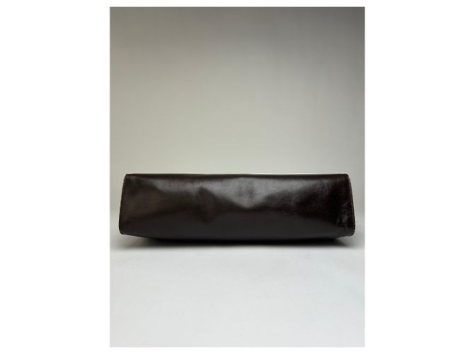 Céline Vintage Celine flache Clutch aus glattem Leder c. 1980s Dunkelbraun - Ansicht 11