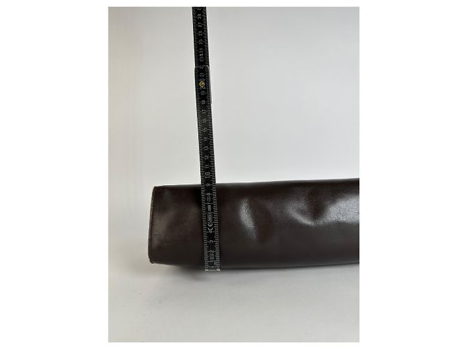 Céline Vintage Celine flache Clutch aus glattem Leder c. 1980s Dunkelbraun - Ansicht 12