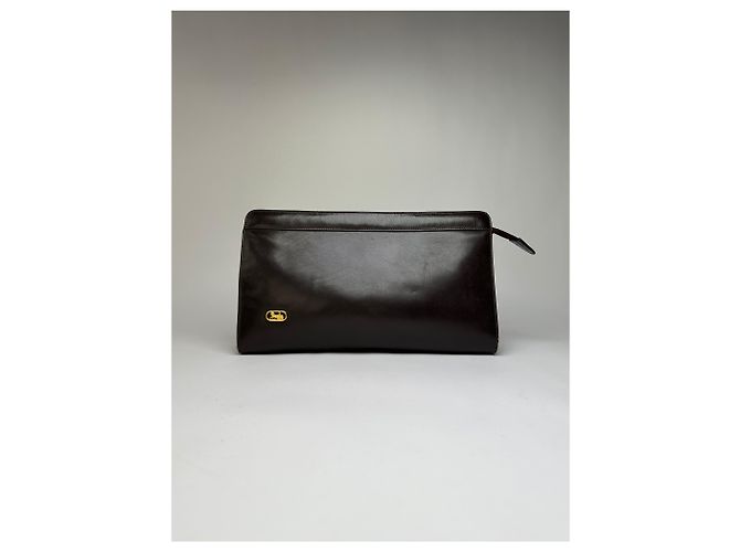 Céline Vintage Celine flache Clutch aus glattem Leder c. 1980s Dunkelbraun - Ansicht 13