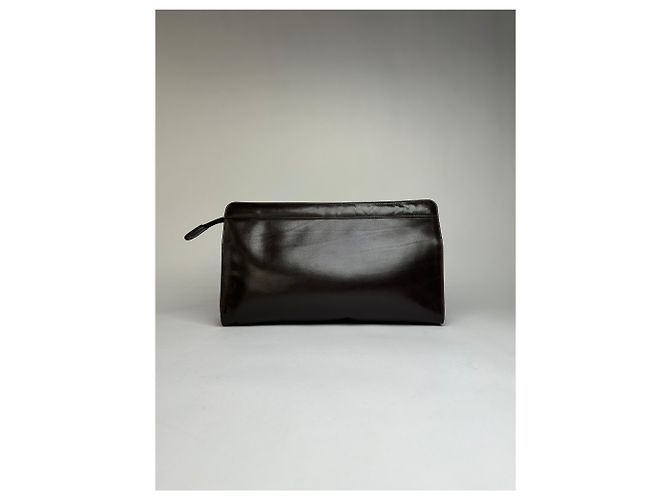 Céline Vintage Celine flache Clutch aus glattem Leder c. 1980s Dunkelbraun - Ansicht 14