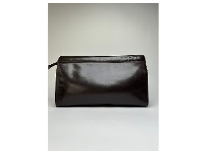 Céline Vintage Celine flache Clutch aus glattem Leder c. 1980s Dunkelbraun - Ansicht 2