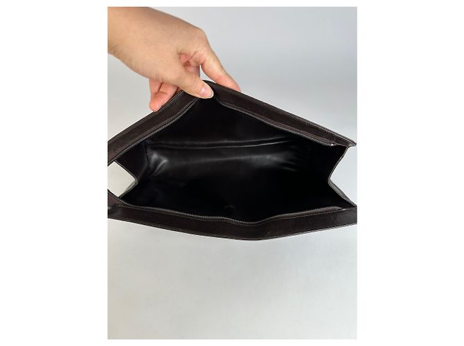 Céline Vintage Celine flache Clutch aus glattem Leder c. 1980s Dunkelbraun - Ansicht 3