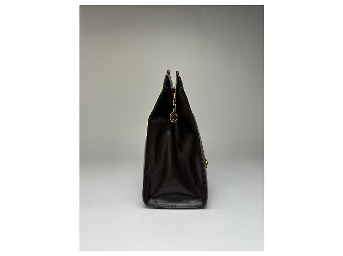 Céline Vintage Celine flache Clutch aus glattem Leder c. 1980s Dunkelbraun - Ansicht 4