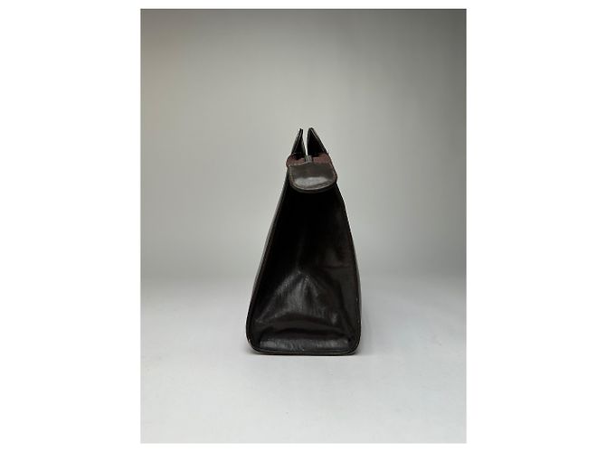 Céline Vintage Celine flache Clutch aus glattem Leder c. 1980s Dunkelbraun - Ansicht 6