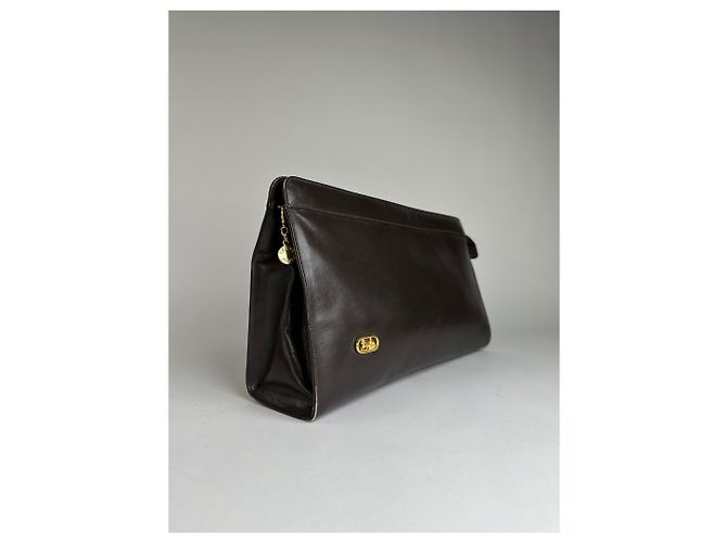 Céline Vintage Celine flache Clutch aus glattem Leder c. 1980s Dunkelbraun - Ansicht 7