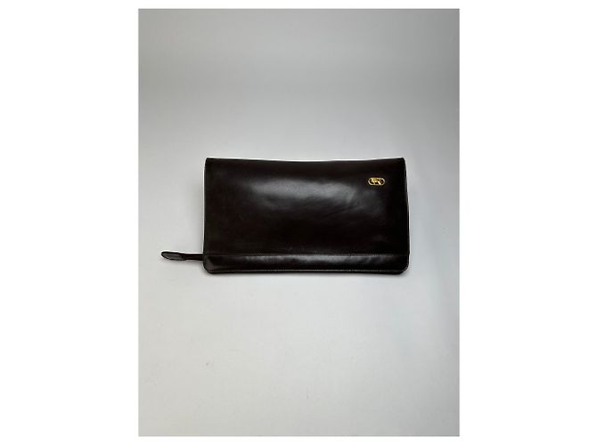 Céline Vintage Celine flache Clutch aus glattem Leder c. 1980s Dunkelbraun - Ansicht 8