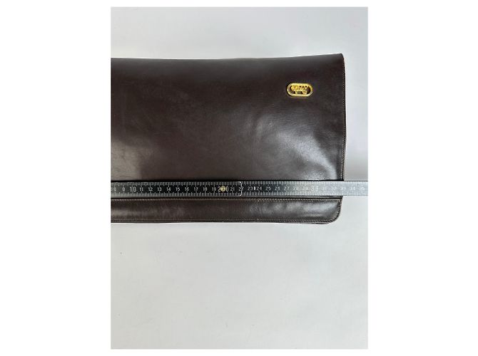 Céline Vintage Celine flache Clutch aus glattem Leder c. 1980s Dunkelbraun - Ansicht 9