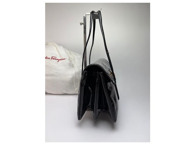 Gancini Salvatore Ferragamo Vintage Ferragamo Patent Structured Top-Handle Bag Late 1990s Black - view 5