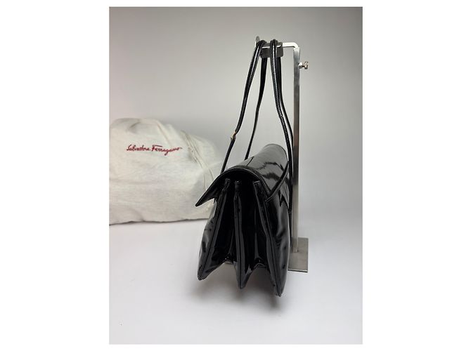 Gancini Salvatore Ferragamo Vintage Ferragamo Patent Structured Top-Handle Bag Late 1990s Black - view 7
