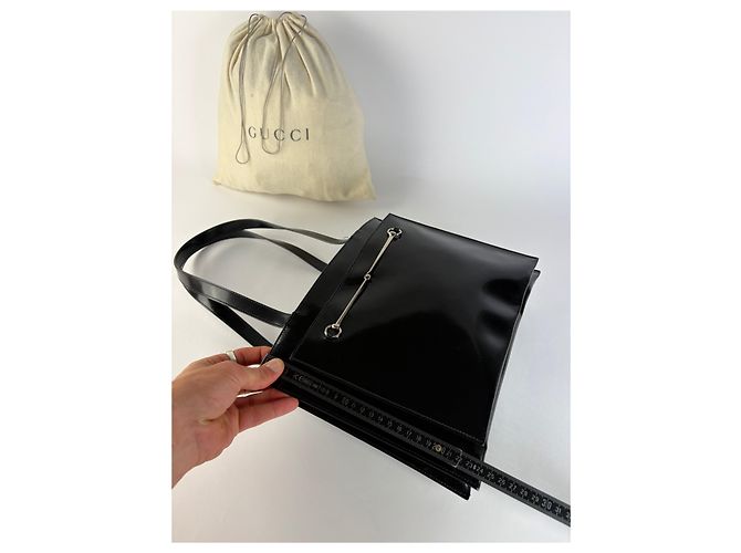 Vintage Gucci Lackleder Tote Ende 1990er Schwarz Silber - Ansicht 11
