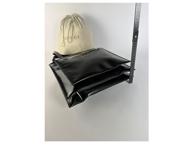 Vintage Gucci Lackleder Tote Ende 1990er Schwarz Silber - Ansicht 12