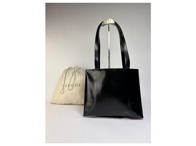 Vintage Gucci Lackleder Tote Ende 1990er Schwarz Silber - Ansicht 14