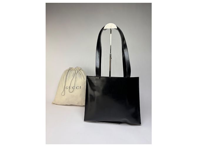 Vintage Gucci Lackleder Tote Ende 1990er Schwarz Silber - Ansicht 2