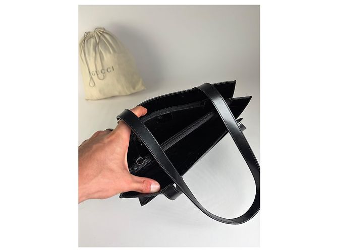 Vintage Gucci Lackleder Tote Ende 1990er Schwarz Silber - Ansicht 3