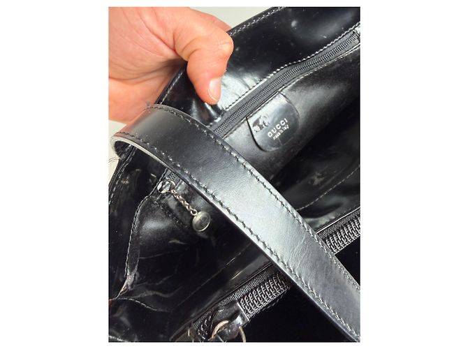 Vintage Gucci Lackleder Tote Ende 1990er Schwarz Silber - Ansicht 4