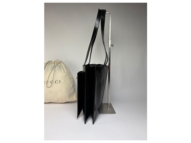 Vintage Gucci Lackleder Tote Ende 1990er Schwarz Silber - Ansicht 6