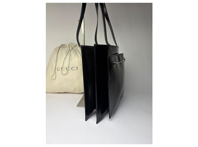 Vintage Gucci Lackleder Tote Ende 1990er Schwarz Silber - Ansicht 8