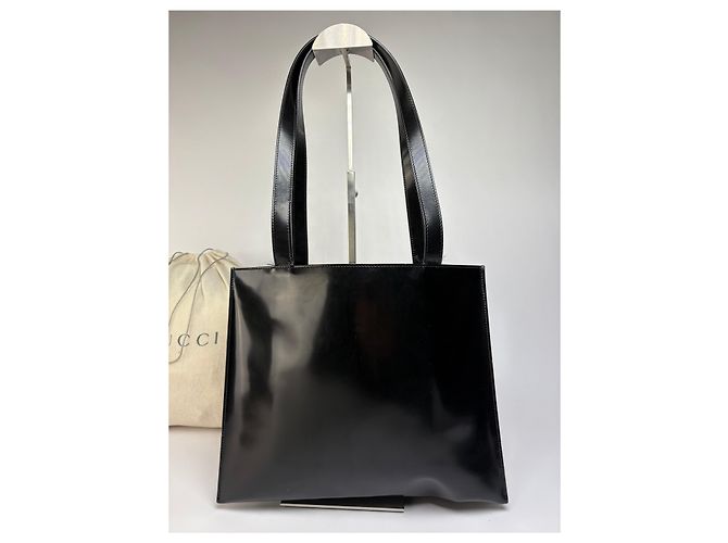 Vintage Gucci Lackleder Tote Ende 1990er Schwarz Silber - Ansicht 9