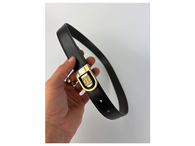 Vintage Givenchy 4G Logo Ledergürtel ca. Ende der 1970er Jahre Schwarz Gold - Ansicht 2
