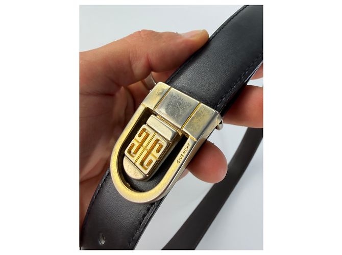 Vintage Givenchy 4G Logo Ledergürtel ca. Ende der 1970er Jahre Schwarz Gold - Ansicht 3