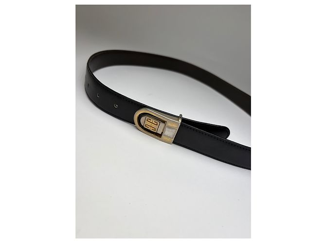 Vintage Givenchy 4G Logo Ledergürtel ca. Ende der 1970er Jahre Schwarz Gold - Ansicht 5