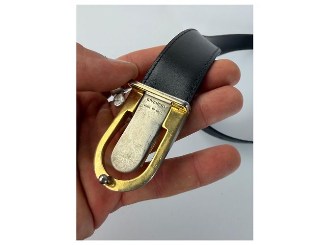 Vintage Givenchy 4G Logo Ledergürtel ca. Ende der 1970er Jahre Schwarz Gold - Ansicht 6