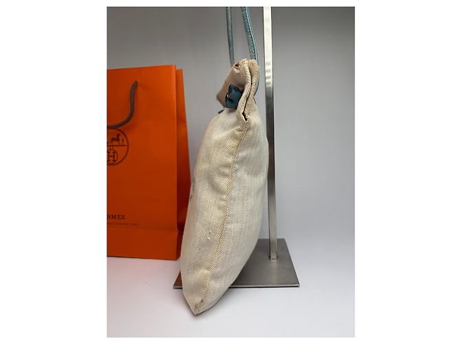 Trim Pouch con coulisse Vintage Hermes Hermès in cotone Herringbone Beige Blue - vista 10