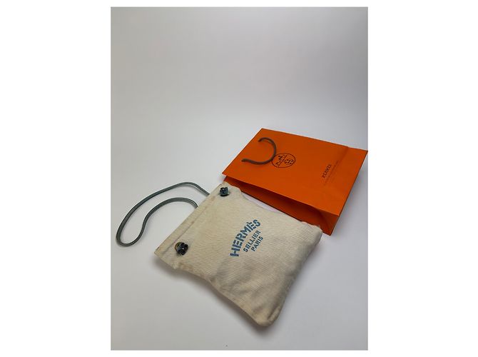 Trim Pouch con coulisse Vintage Hermes Hermès in cotone Herringbone Beige Blue - vista 12