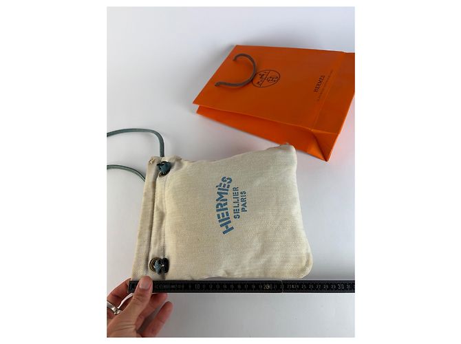 Trim Pouch con coulisse Vintage Hermes Hermès in cotone Herringbone Beige Blue - vista 14