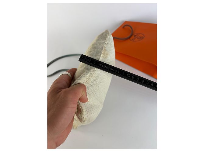 Trim Pouch con coulisse Vintage Hermes Hermès in cotone Herringbone Beige Blue - vista 15
