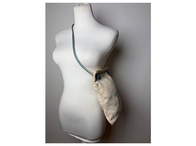 Trim Pouch con coulisse Vintage Hermes Hermès in cotone Herringbone Beige Blue - vista 6